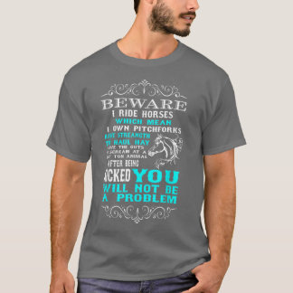 注意!私は馬に乗る 馬好きユーモア Tシャツ
