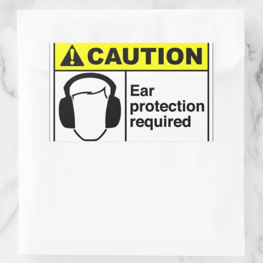 注意 耳の保護 長方形シール (バッグ)