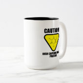 注意！高カフェイン値は2トーンCofを示す ツートーンマグカップ (正面右)