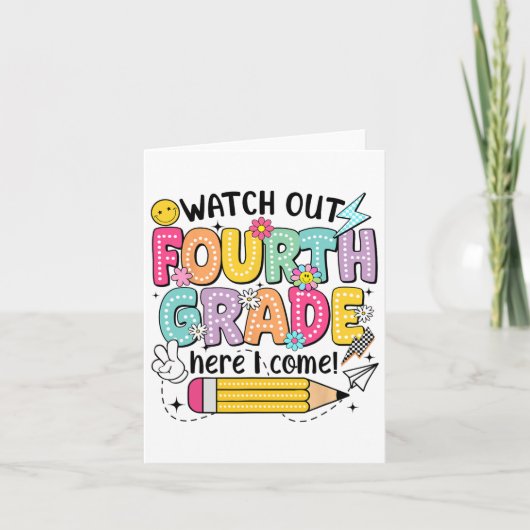 注意！4年生がやってくる！最初の登校日 カード (正面)