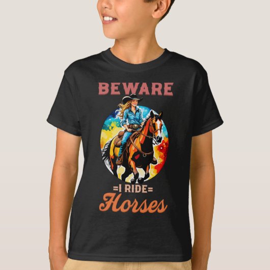 注意I馬に乗る馬馬私は馬乗りポニーホースファン Tシャツ (正面)