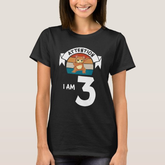 注意I am 3 cat 3rd Birthday Boy誕生日 Tシャツ (正面)
