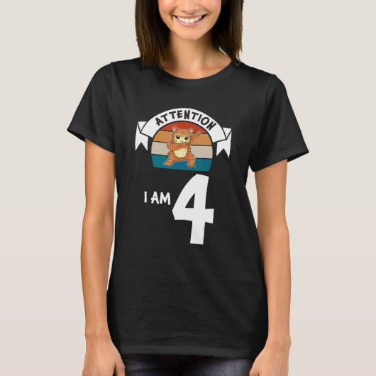 注意I am 4 cat 4th Birthday Boy誕生日 Tシャツ (正面)