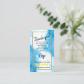 注文したロゴ感謝していを追加青い水を挿入 名刺 (スタンド正面)