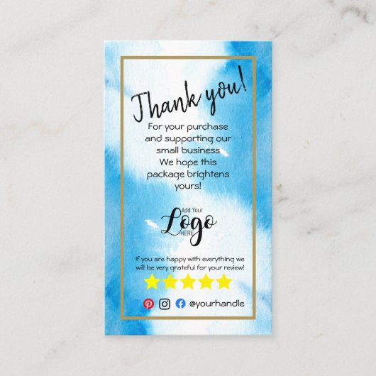 注文したロゴ感謝していを追加青い水を挿入 名刺 (正面)