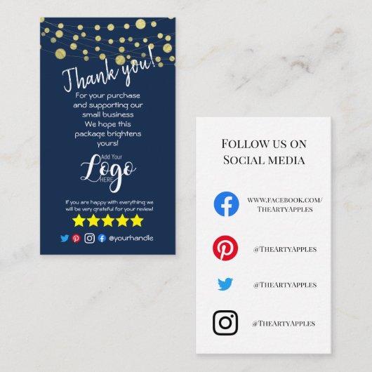 注文したロゴ感謝していを追加青い金ゴールドを挿入 名刺 (正面/裏面)