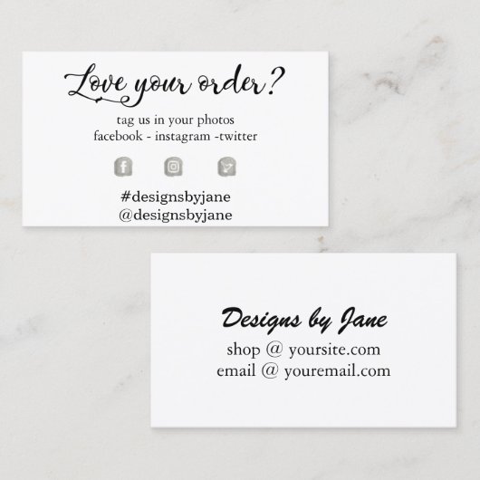 注文を愛するスモールビジネスオーダー挿入カード 名刺 (正面/裏面)