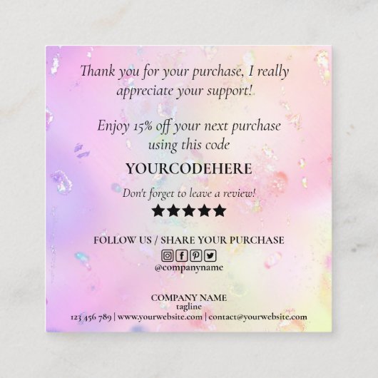 注文モダンの感謝してい際に入荷を指示 スクエア名刺 (裏面)