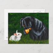 注目するイースター目-ダックスフント犬およびバニーウサギ シーズンポストカード (正面/裏面)