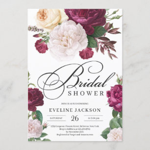 注目に値するボホレドマルーン·バーグドニー·ブライダルシャワー 招待状