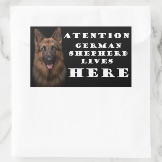 注目ドイツの羊飼いはここにステッカーを住んでいる 長方形シール (バッグ)