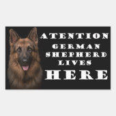 注目ドイツの羊飼いはここにステッカーを住んでいる 長方形シール (正面)