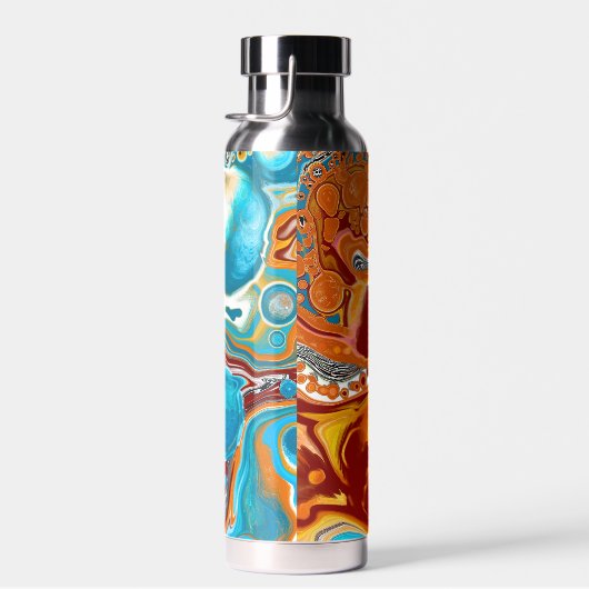 注絵画ぐスタイルブラウンとブルーの流体アート ウォーターボトル (右面)