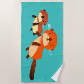 泳いでいるカワウソ ビーチタオル (正面)