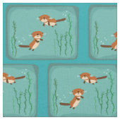 泳いでいるカワウソ ファブリック (クローズアップ)