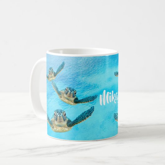 泳いでいるベビーのウミガメ コーヒーマグカップ (正面左)