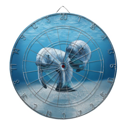 泳いでいる2匹のマナティー ダーツボード (正面)