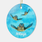 泳いでいる3匹のウミガメ セラミックオーナメント (左)