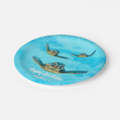 泳いでいる3匹のウミガメ ペーパープレート (アングル)