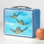 泳いでいる3匹のベビーのウミガメ メタルランチボックス (インサイチュ)