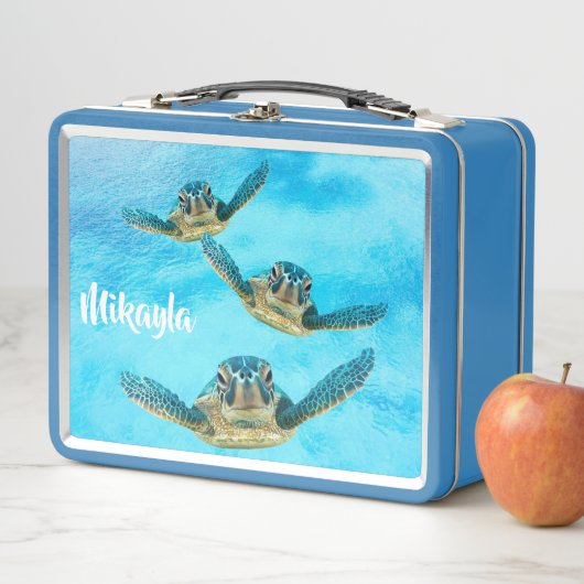 泳いでいる3匹のベビーのウミガメ メタルランチボックス (インサイチュ)