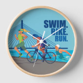 泳いで。自転車。走.トライアスロンのタイムキーパー 壁時計 (正面)