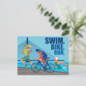 泳いで。自転車。走.トライアスロンをテーマにした ポストカード (スタンド正面)
