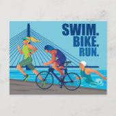 泳いで。自転車。走.トライアスロンをテーマにした ポストカード (正面)