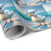 泳ぎヒレ付き可愛い白アヒル ラッピングペーパー (ロールコーナー)