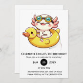泳ぐアホロトル楽しい誕生日 招待状 (正面/裏面)