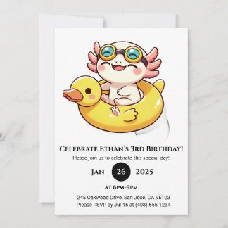 泳ぐアホロトル楽しい誕生日 招待状