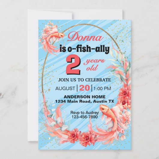 泳ぐコイの誕生日パーティー（年齢不問） 招待状 (正面)