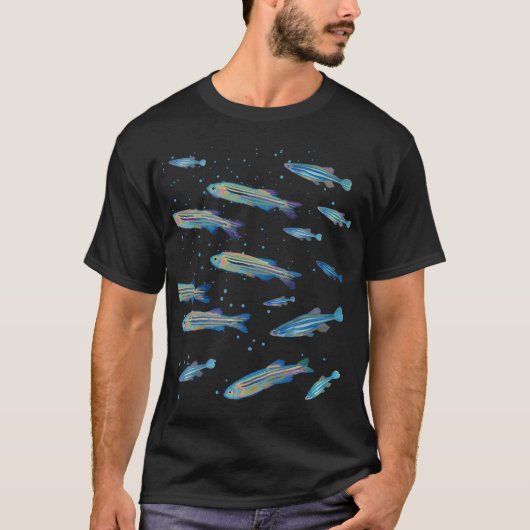 泳ぐゼブラフィッシュ模様 Tシャツ (正面)
