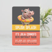 泳ぐヒポ、プールパーティの誕生日 招待状 (スタンド正面)