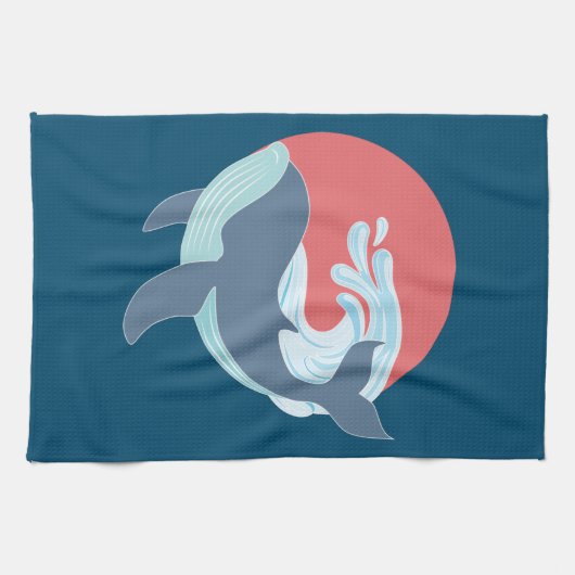 泳ぐブルークジラ キッチンタオル (横)