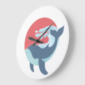  泳ぐブルークジラ ラージ壁時計 (傾斜)