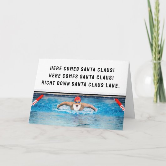 泳ぐ人おもしろいホリデークリスマスカード シーズンカード (正面)