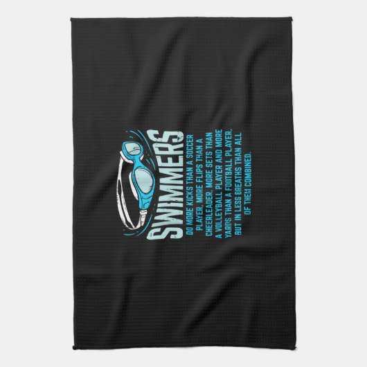 泳ぐ人がより多くの蹴ことをおもしろい贈る水泳好き キッチンタオル (縦)