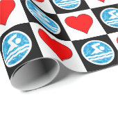 泳ぐ人とハートスイミングとダイビング泳ぐチーム ラッピングペーパー (ロールコーナー)