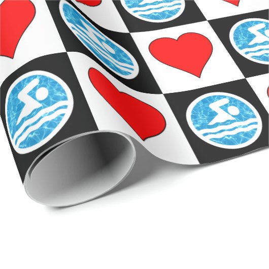 泳ぐ人とハートスイミングとダイビング泳ぐチーム ラッピングペーパー (ロールコーナー)