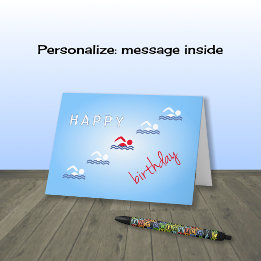 泳ぐ人のハッピーバースデーの青のスポーツ カード