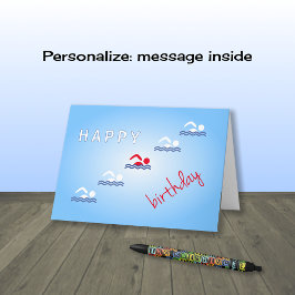 泳ぐ人のハッピーバースデーの青のスポーツ カード