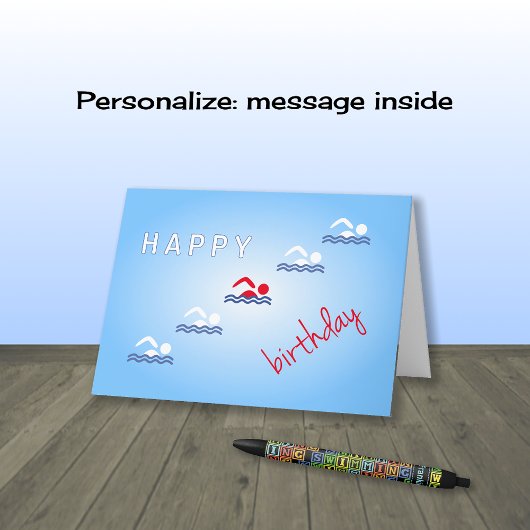 泳ぐ人のハッピーバースデーの青のスポーツ カード