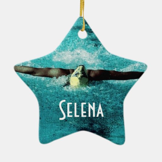 泳ぐ人の写真クリスマスオーナメント セラミックオーナメント (裏面)