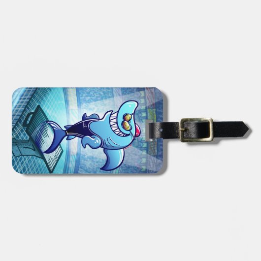 泳ぐ人の鮫 ラゲッジタグ (正面横)