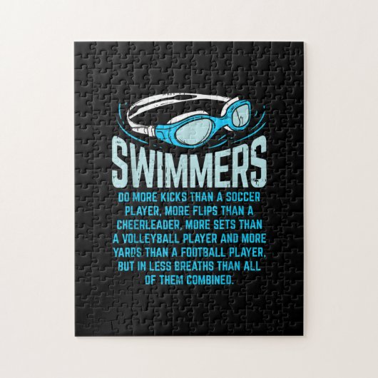 泳ぐ人は私の蹴ギフトおもしろいスイミングオーバーする ジグソーパズル (縦)