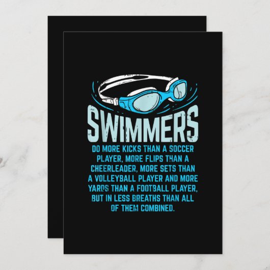 泳ぐ人は私の蹴ギフトおもしろいスイミングオーバーする 招待状 (正面/裏面)