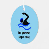 泳ぐ人をテーマにした水上の男があなたのテキストと メタルオーナメント (正面左)