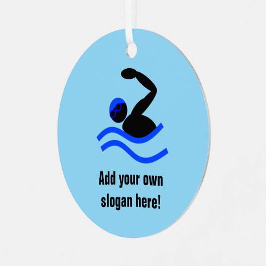 泳ぐ人をテーマにした水上の男があなたのテキストと メタルオーナメント (正面左)