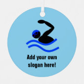 泳ぐ人をテーマにした水上の男があなたのテキストと メタルオーナメント (正面)